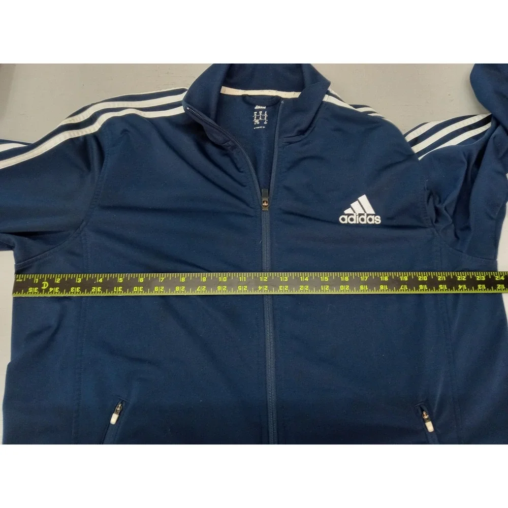 Adidas Mens Navy Blue Three Stripe Full Zip Track Jacket XL Embroidered Logo Y2K